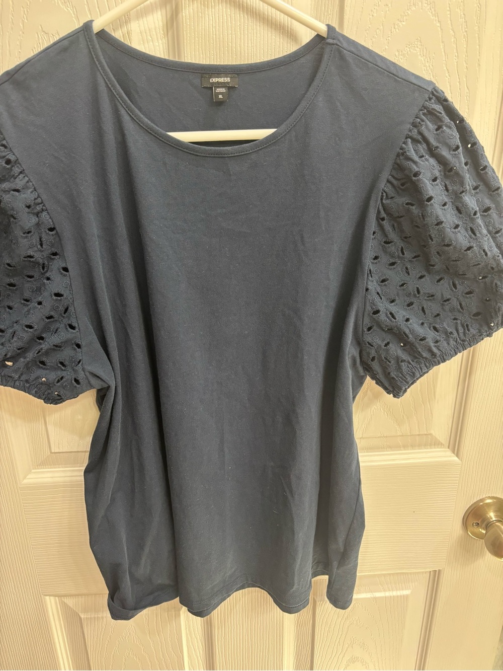 Express Navy Eyelet Puff Sleeve Tee